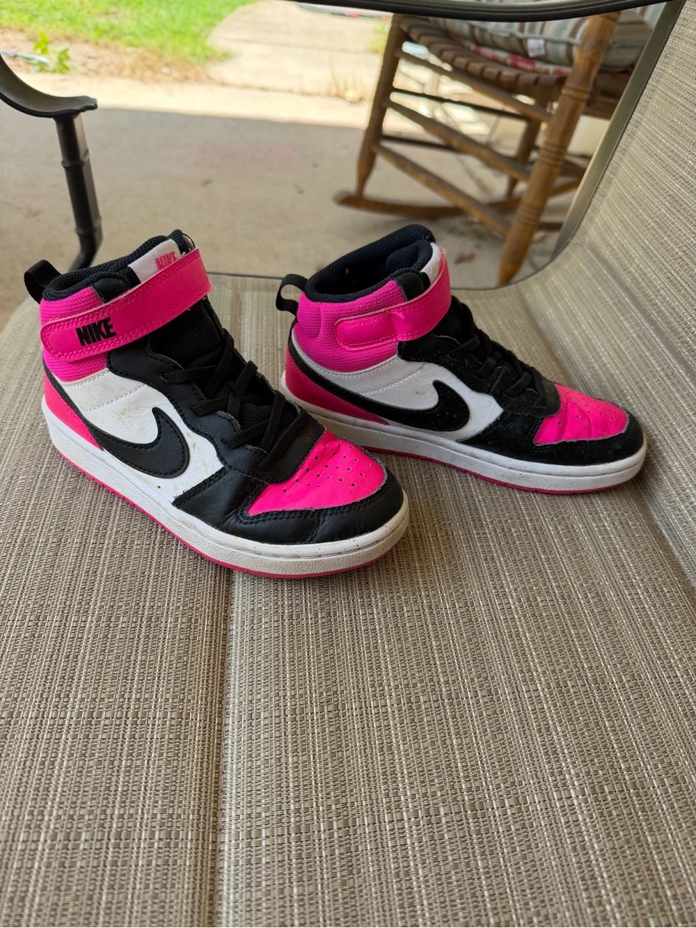 Nike Kids High-Top Sneakers in Pink, Black & White